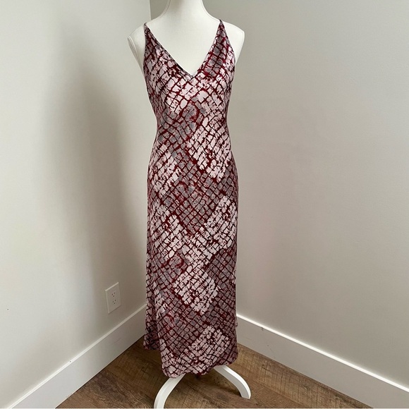 Vintage Y2K Natori Satin Maxi Slip Dress Red and Silver Size Small - Picture 1 of 8